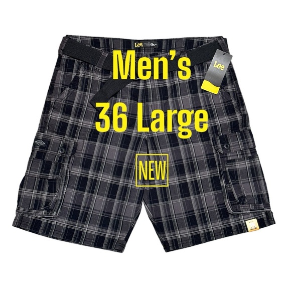Men's Lee 36 Large Chino Khakis Shorts Cargo Black Gray Stretch Durable NWT - Picture 3 of 11